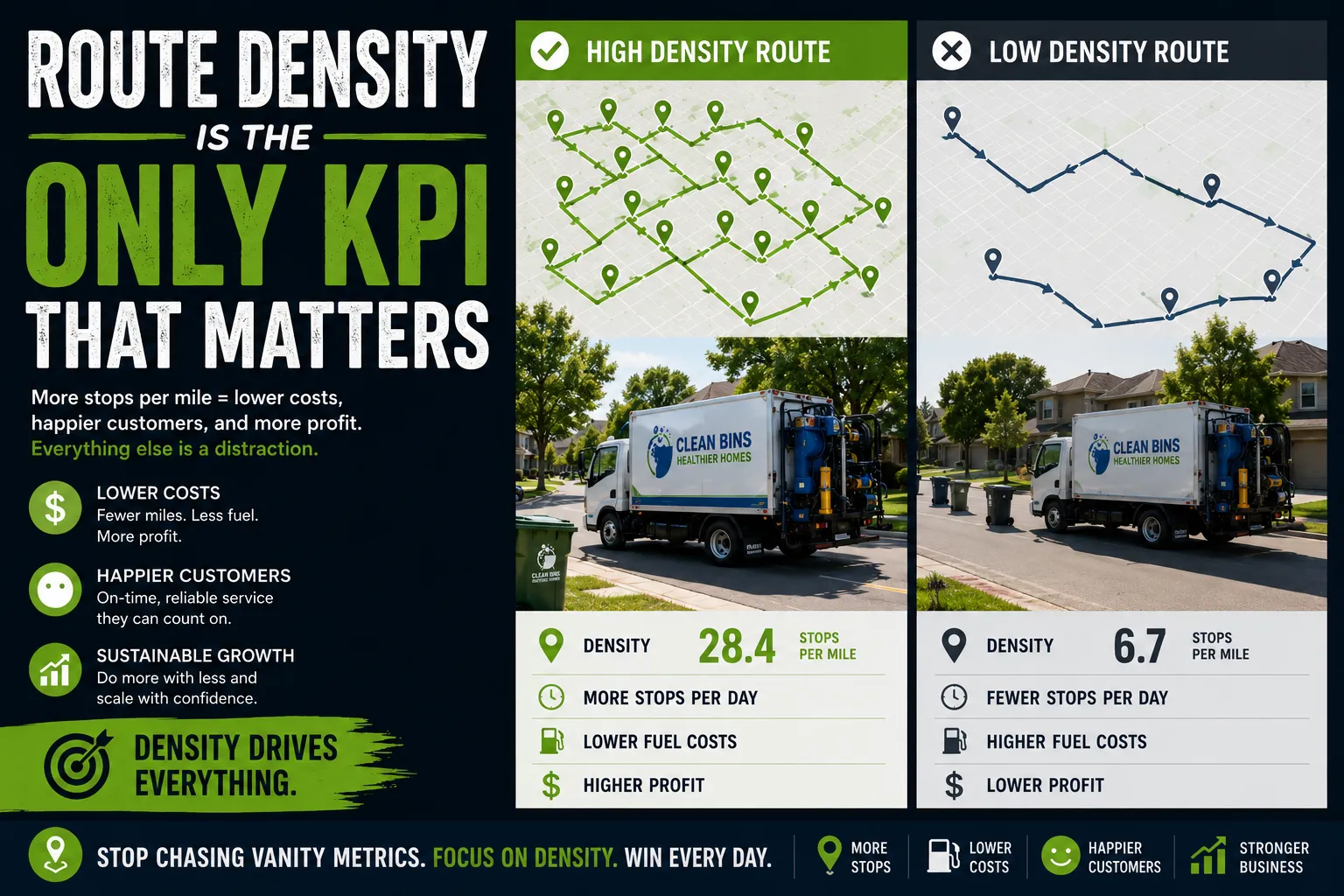 Route density on a bin cleaning map