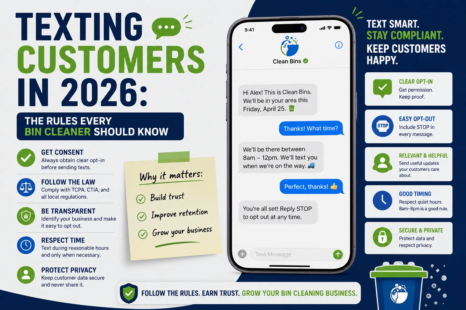 Texting customers about a bin cleaning visit
