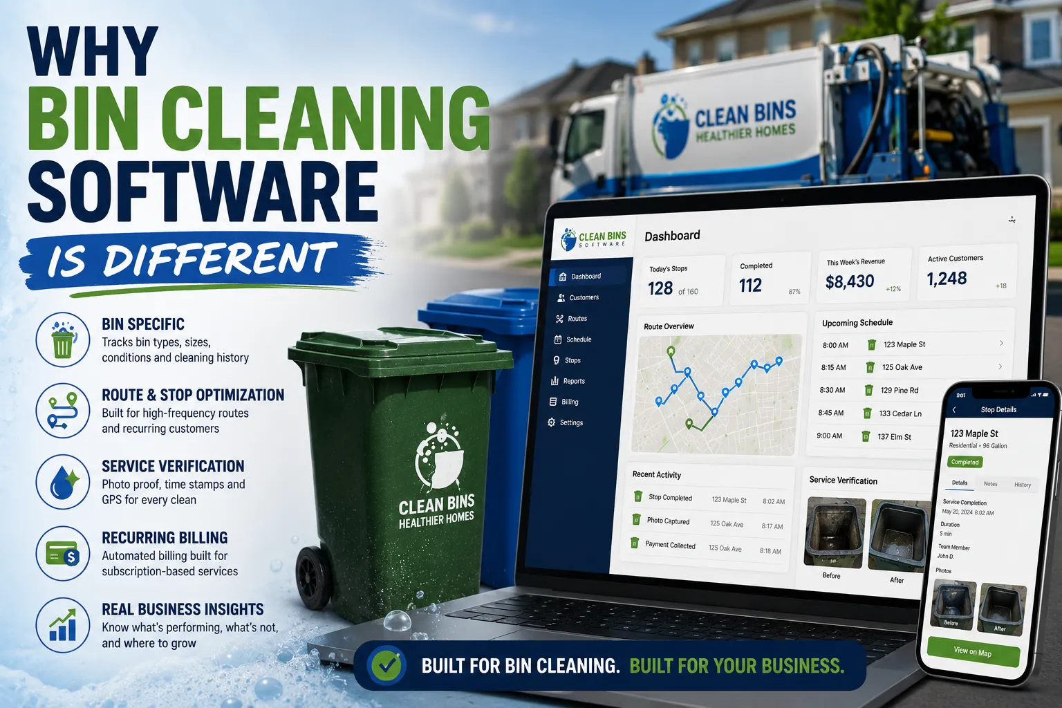 Bin cleaning software on a phone in the field